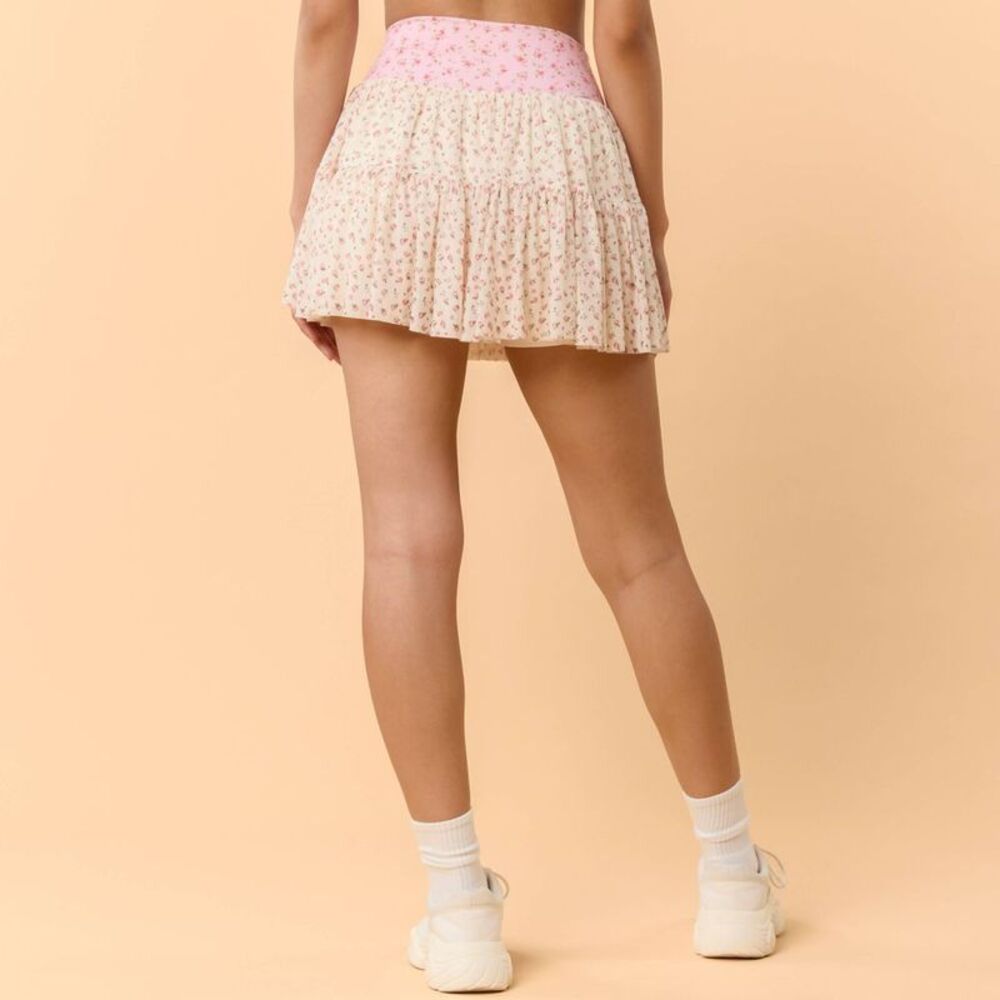 Floral Tiered Mini Skirt with Pink Waistband - Picture 2 of 5
